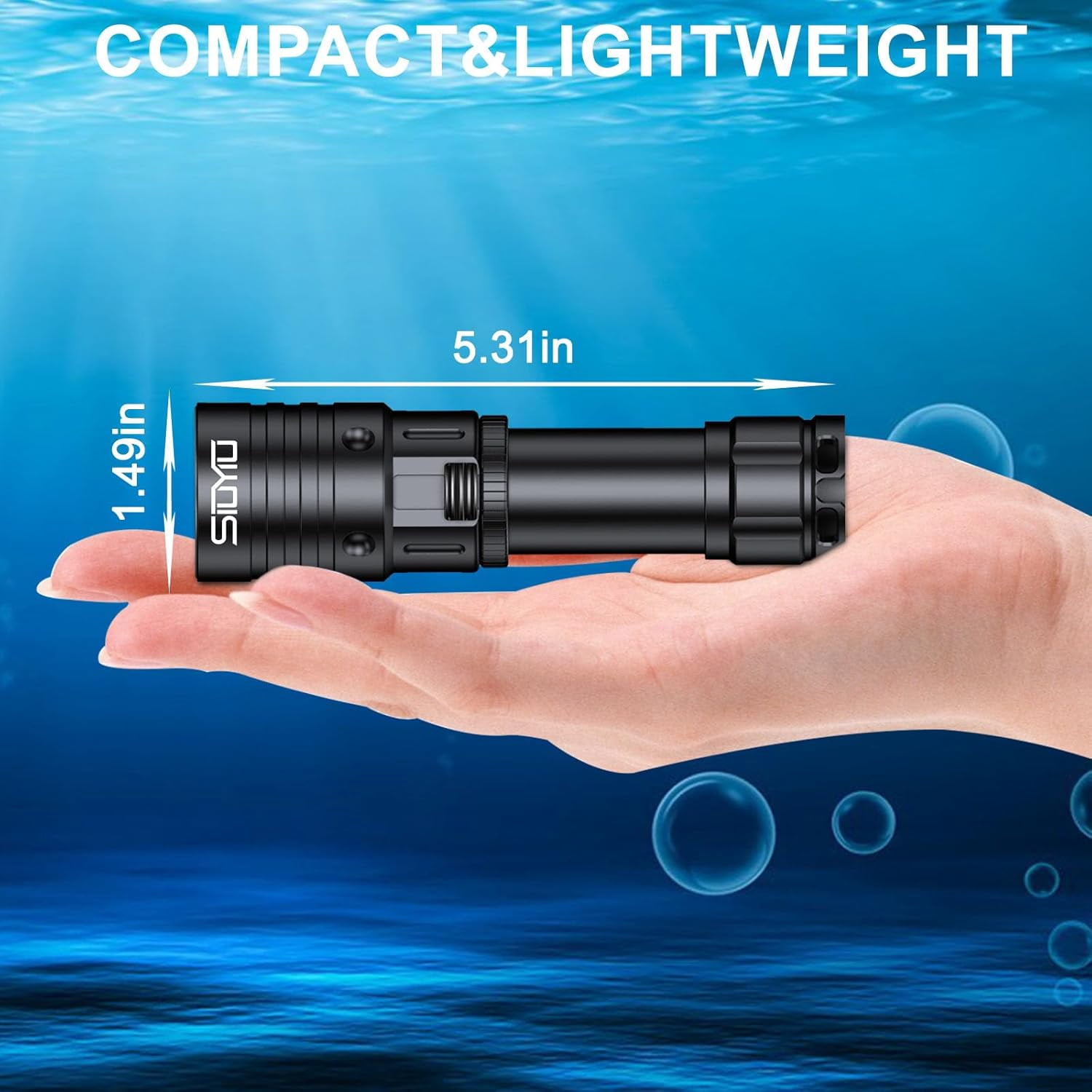 2000 Lumen Dive Light for Scuba Diving, 150 Meters Underwater Flashlight,  Rechargeable Battery, White Light, Aluminum Alloy, Diving Flashlight with  Push Switch - Walmart.com