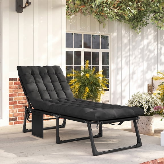 Outsunny Chaise Lounge Chair Outdoor, 5-Position Adjustable Tanning Chair, Pool Lounge Chair with Cushion, Side Pocket, Black