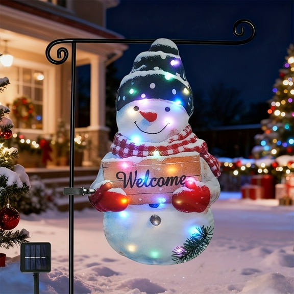 Christmas Garden Flag with Solar LED Lights, Outdoor Snowman Lawn Flag for Porch & Yard Decor, Solar Powered Christmas Decoration
