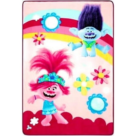Franco Manufacturing Trolls World Tour Chase A Rainbow Plush Pink Soft Polyester Blanket