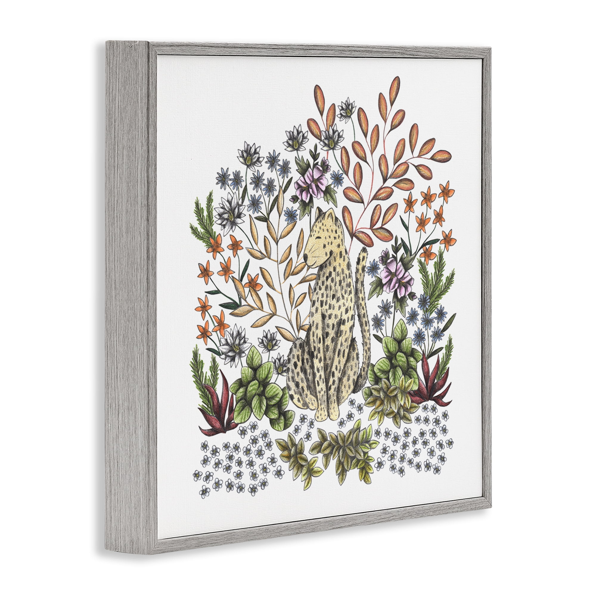 Jungle Wildlife Leopard Gray Framed Giclee Art, design by Cecilia Battaini