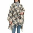 thumbnail image 5 of XFLWAM Women's Sweater Poncho Coat Shawl Wrap Poncho Cape Belt Gradient Cardigan Sweaters Open Front for Spring Winter Brown One Size, 5 of 7