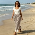 thumbnail image 6 of Edvintorg Pants for Women Plus Size Fashion Elastic Waisted Casual Trouser Striped Loose Wide Leg Pant with Pockets Women's Clothing Coffee XXL, 6 of 9