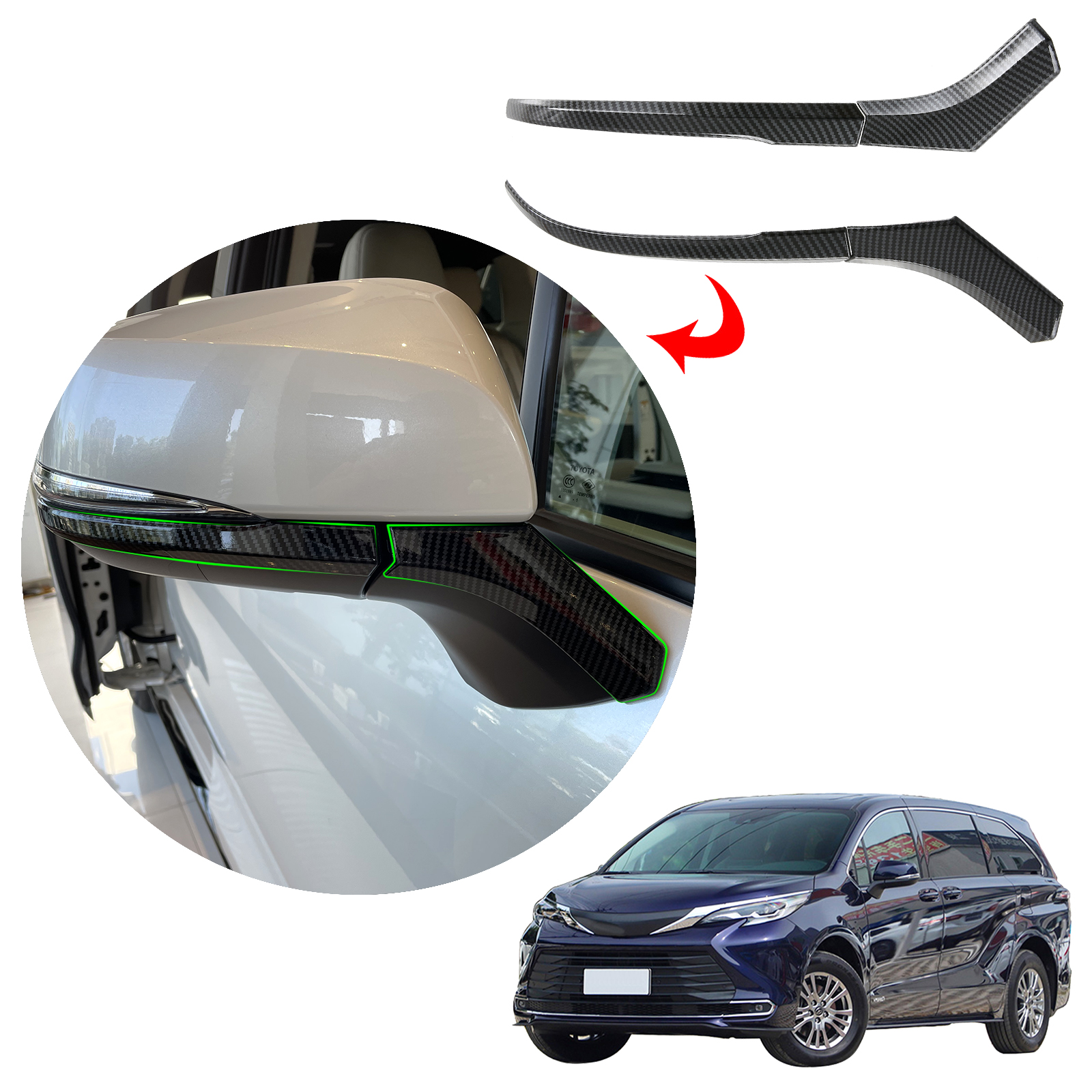 OUBOLUN ABS Imitate Carbon Fiber 4Pcs/Set Door Mirror Trims Rear View