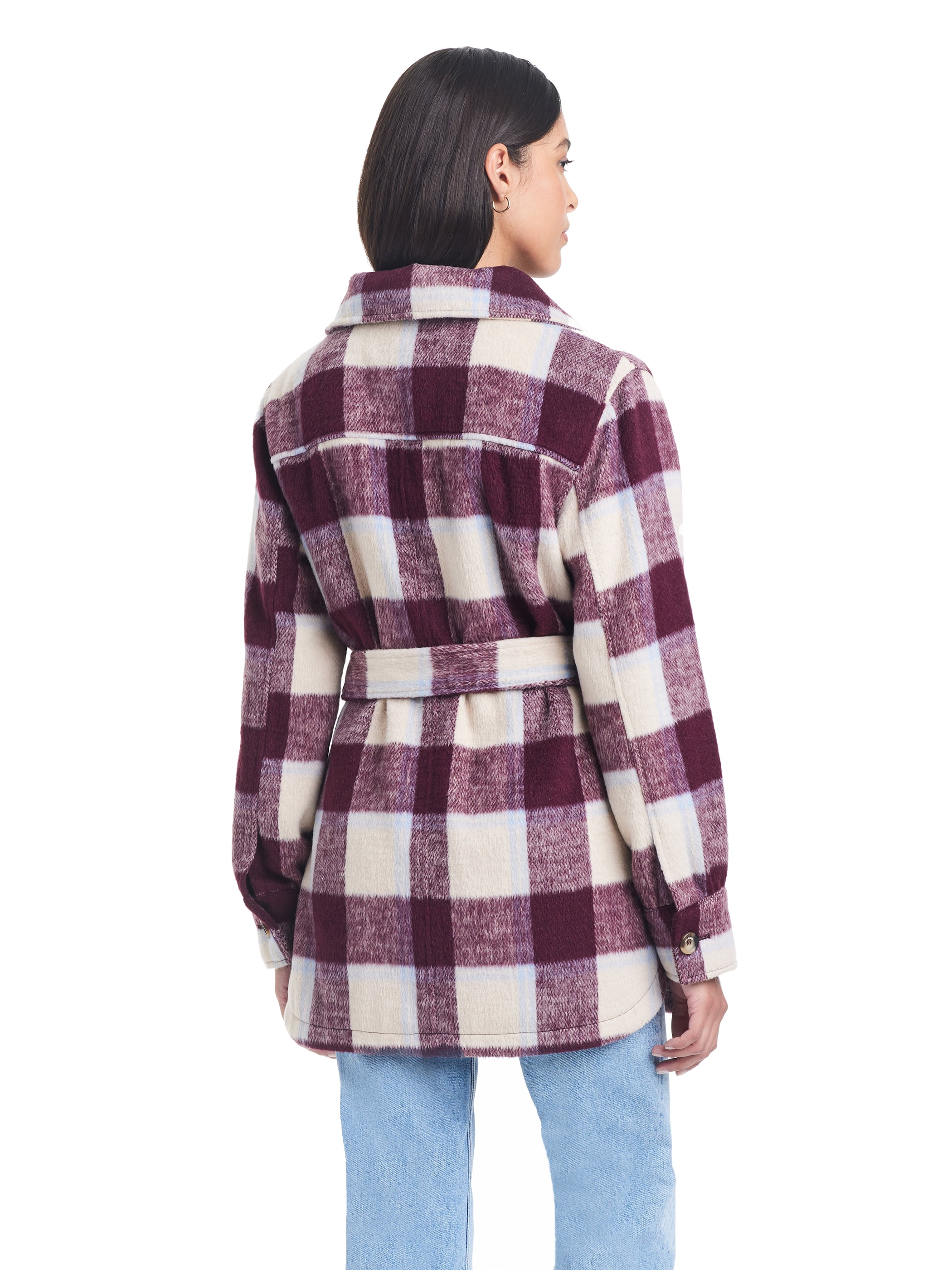 Sam & Libby Ladies Long Sleeve Faux Wool Plaid Shacket