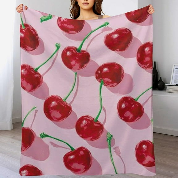 RKSupls Christmas Throw Blanket,Soft Warm Fannel Cherry Pattern Blankets Gift for Home Bed Sofa Couch Decor,40x50 in