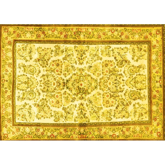 Ahgly Company Machine Washable Indoor Rectangle Persian Yellow Traditional Area Rugs, 7' x 9'