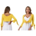 thumbnail image 4 of IEFIEL Womens V Neck 3/4 Sleeve Lace-up Crop Top Belly Dance Yoga Costume Dancewear Yellow One Size, 4 of 7
