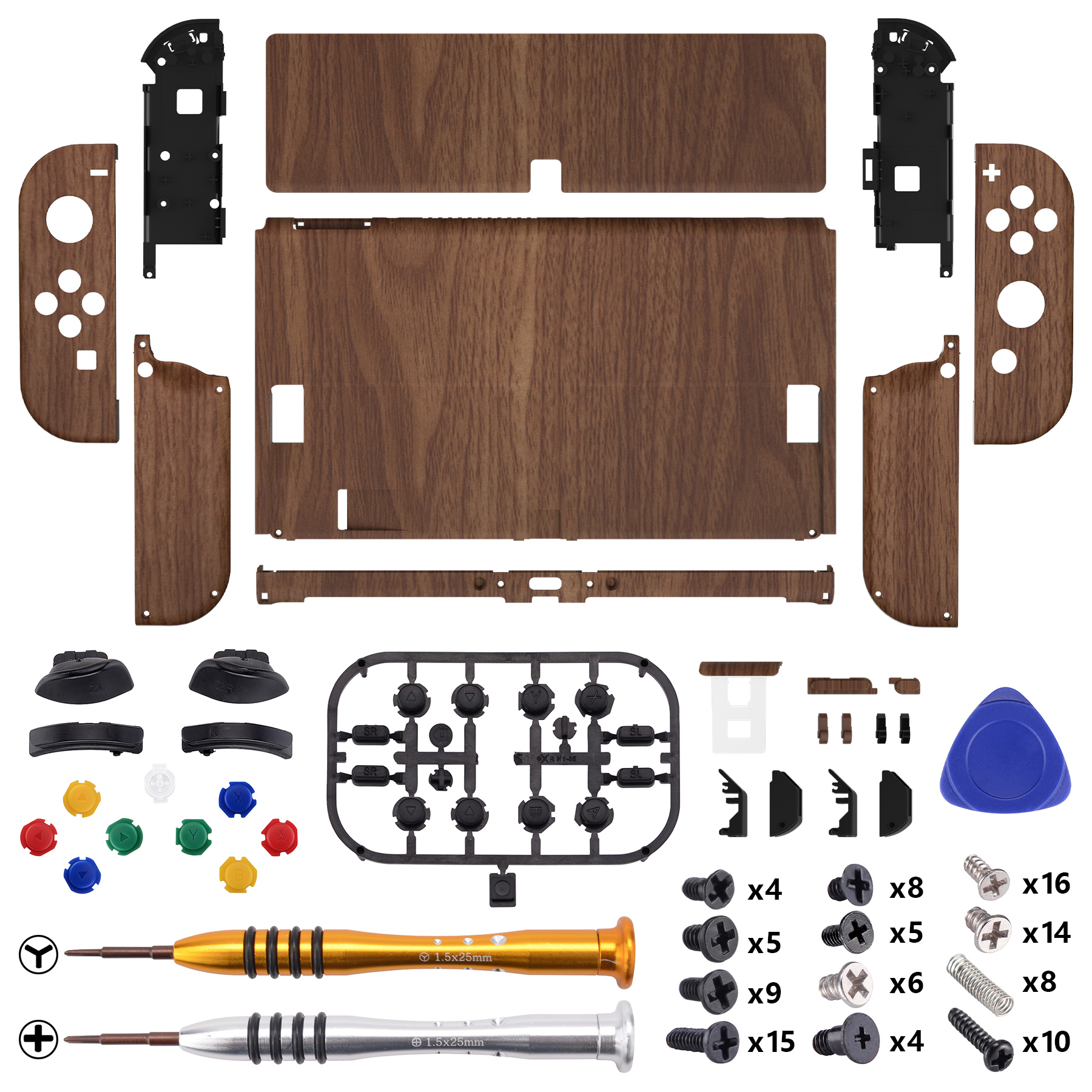 eXtremeRate Wood Grain Soft Touch Full Set Shell for Nintendo