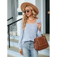 thumbnail image 2 of Womens Long Sleeve Ribbed Knit Tops Loose Fit Soft Plain Basic Square Neck Casual Knitwear Sweater Blouses Light Blue L, 2 of 8