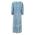 thumbnail image 3 of Women Fashion Dress Boho Print V Neck Strap Loose Half Sleeve Long Casual Holiday Dress Blue XXL, 3 of 5