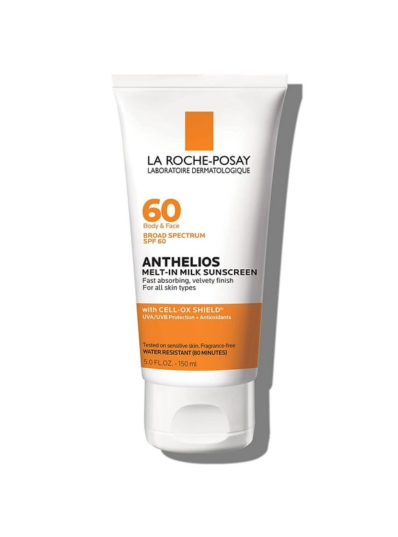 La Roche-Posay Anthelios Melt-In Sunscreen Milk Body & Face Sunscreen Lotion Broad Spectrum SPF 60, Oxybenzone & Octinoxate Free, Oil-Free Sunscreen