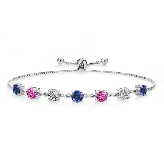 Gem Stone King 2.91 Ct Blue Created Sapphire Pink Created Sapphire 925 Sterling Silver Lab Grown Diamond Tennis Bracelet for Women (Fully Adjustable up to 9 inch)