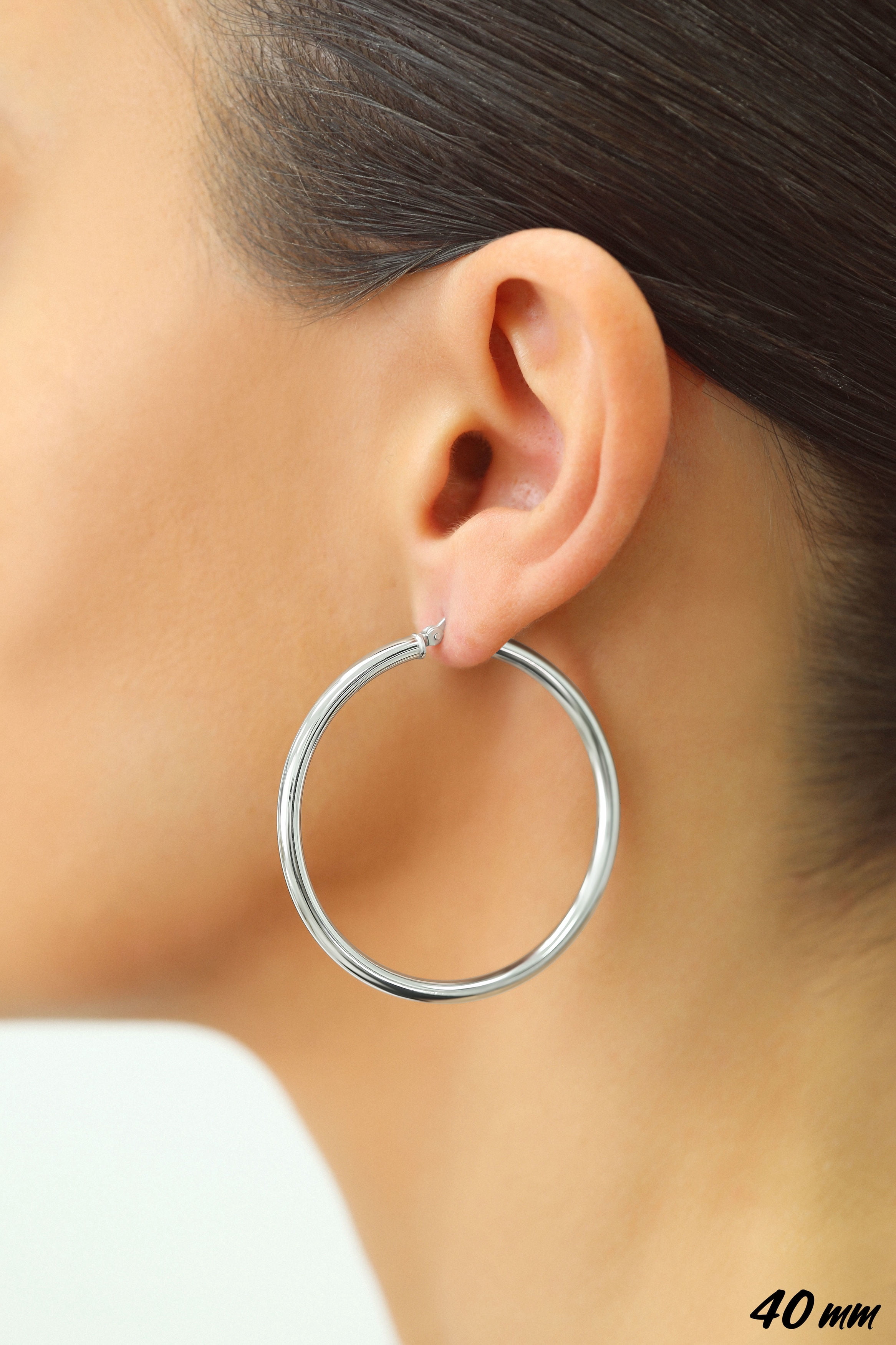 Tilo Jewelry 925 Sterling Silver Classic Polished Round Hoop Earrings, 3mm Tube (45mm) for Women & Unisex