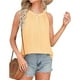 thumbnail image 2 of Camiseta sin mangas para mujer, ajuste holgado, cuello alto, informal, plisado, sin mangas, fluido, verano, top halter amarillo S, 2 of 6