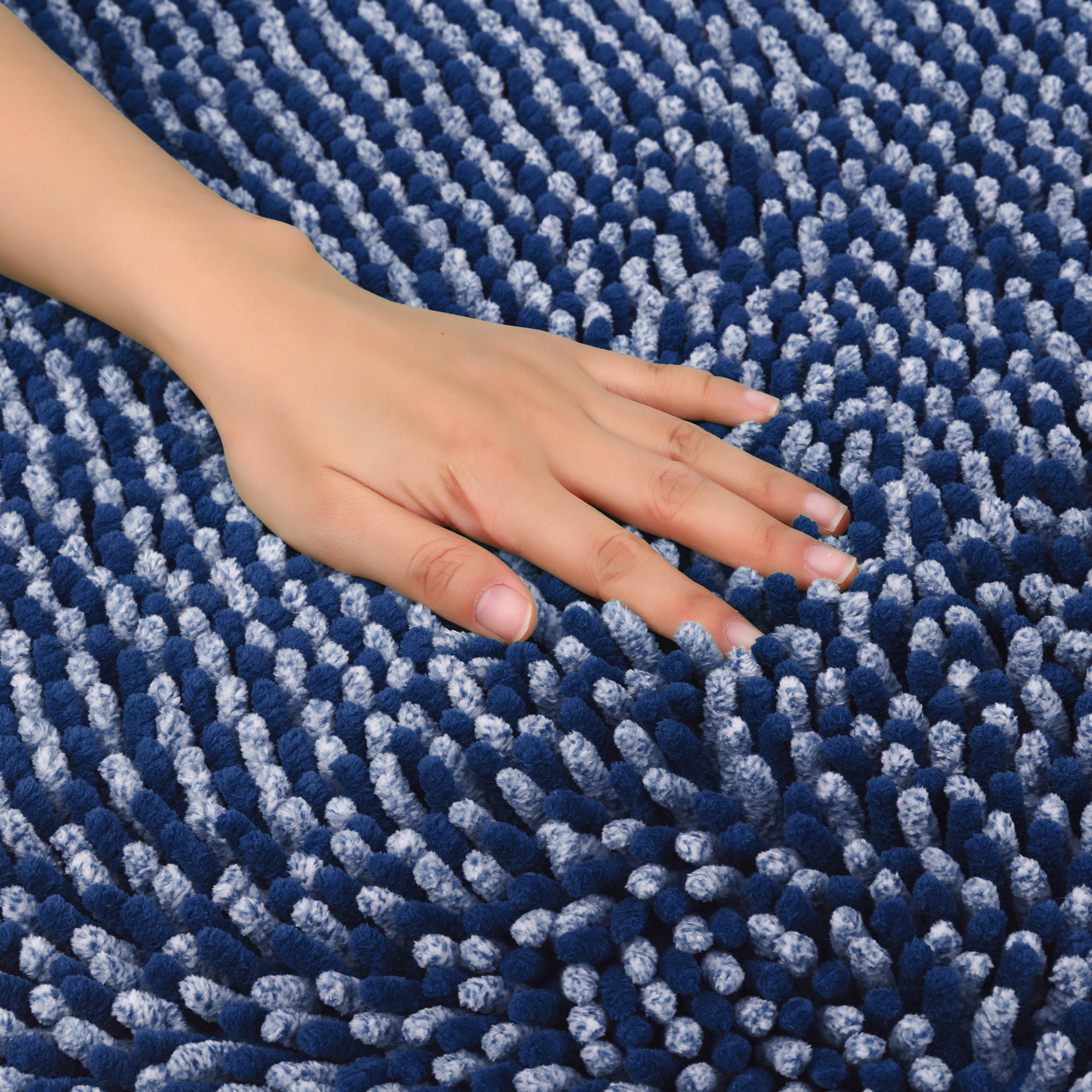 Unique Bargains Non Slip Absorbent Chenille Bathmat Washable Soft Bath Rug Blue 17" x 24"