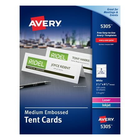 Avery Printable Tent Cards, Embossed, Uncoated, Two-Sided Printing, 2-1/2