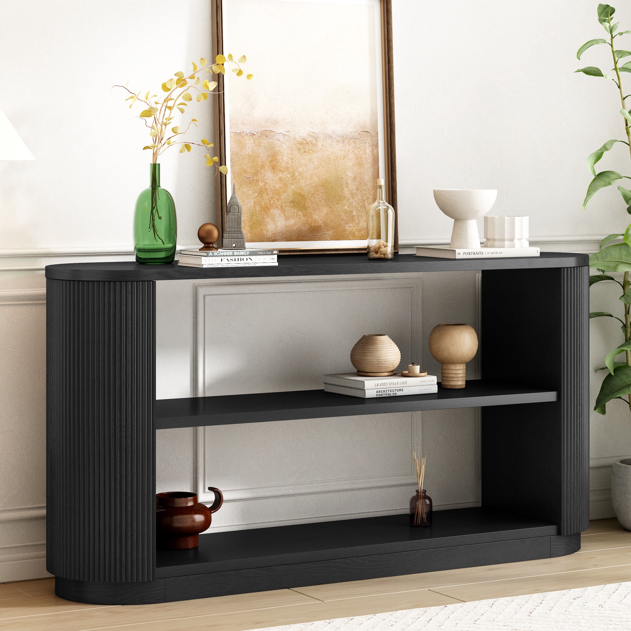 Christopher Knight Home 59" Console Table, 3-Tier Wood Entryway Table for Hallway or Living Room, Black