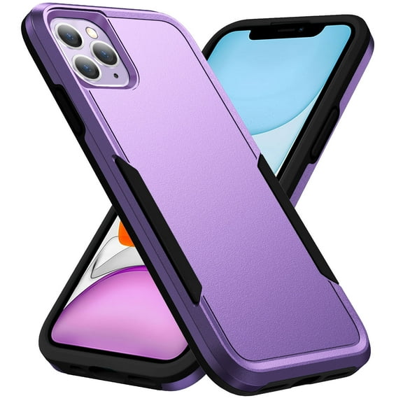 for iPhone 11 Case, Phone Case Heavy Duty 2 in 1 Full Body Rugged Shockproof Hybrid Hard PC Soft TPU Bumper Drop Protective Girls Women Boy Men Covers for iPhone 11, Purple Black