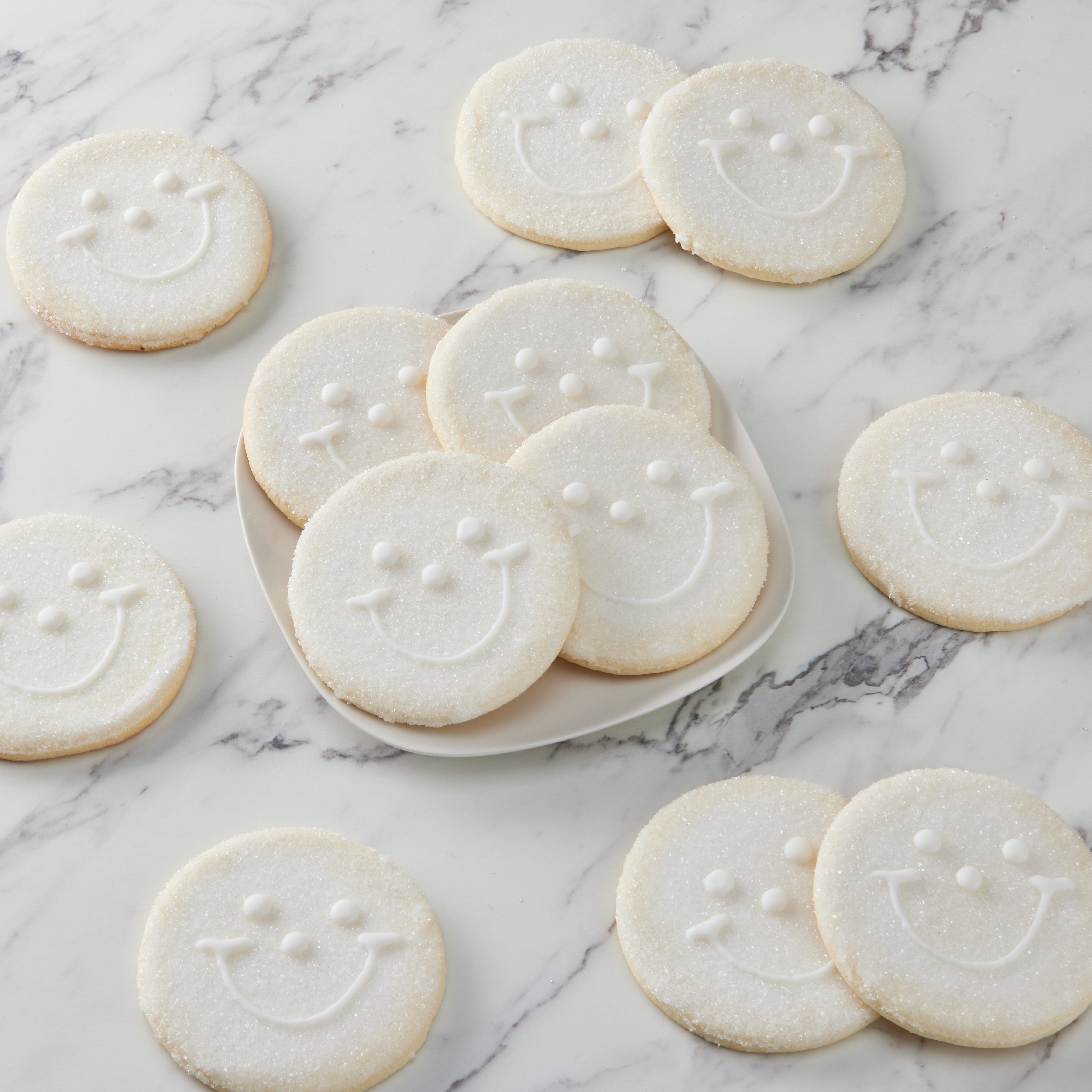 24-Pack White Sparkling Smiley Cookies - Nut Free, Kosher, Individually Wrapped Sugar Cookies