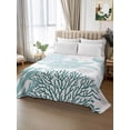 thumbnail image 2 of Teal Green Coastal Turtle California King Size Flat Sheet, Wrinkleproof & Fadeproof Cooling Flat Bed Sheet Only, Ocean Coral Nautical Breathable Soft Bedding Top Sheets 108 x 98 Inches, 2 of 8