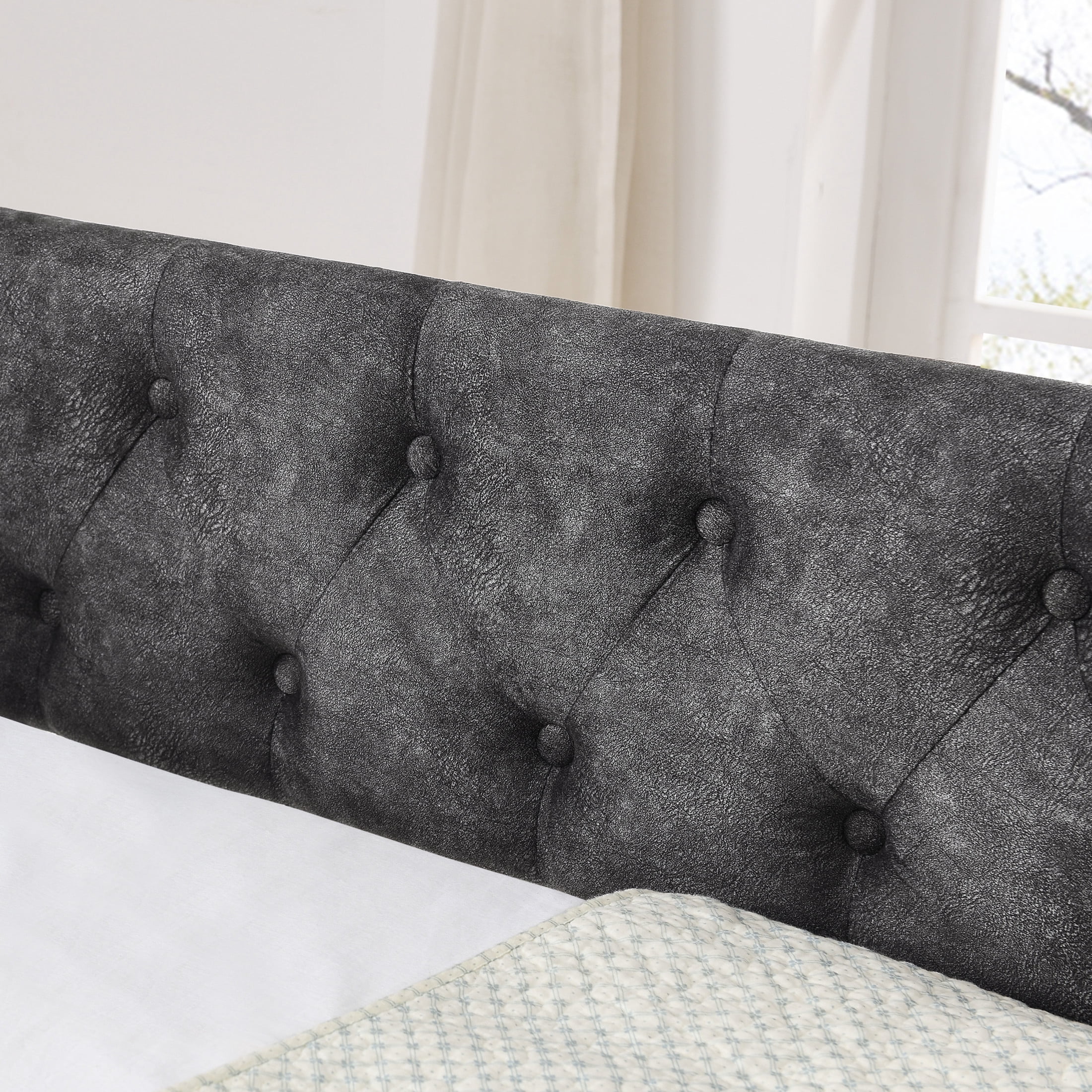 Noble House Liza Twin Size Upholstered Tufted Daybed, Extendable Pull-out Double Bed Frame with Charging Port, Grey