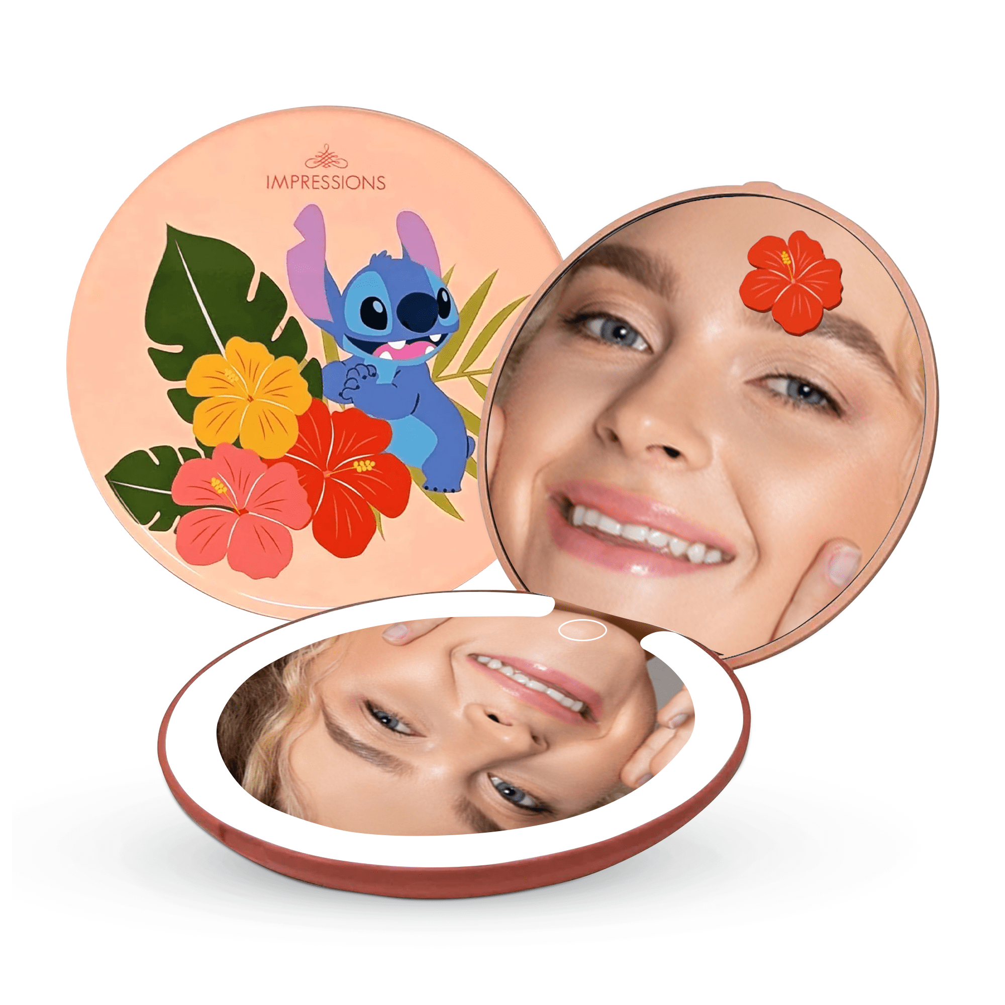Impressions Vanity Stitch Ohana LED Pocket Makeup Mirror, 3X
