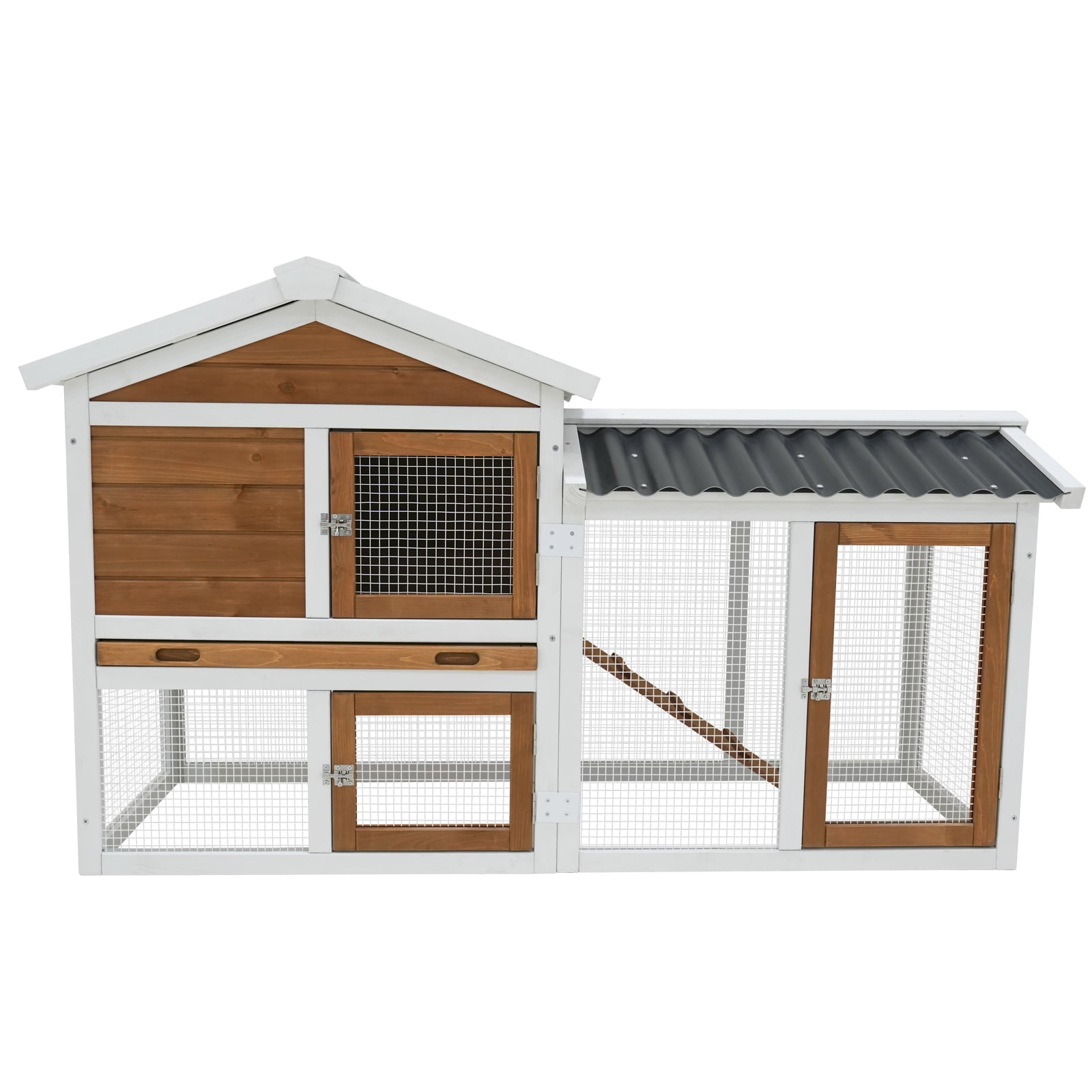 imerelez 58" Wooden Outdoor Indoor Roof Waterproof Bunny Hutch Rabbit Cage Guinea Pig Coop PET House for Small to Medium Animals with Stairs and Cleaning Tray