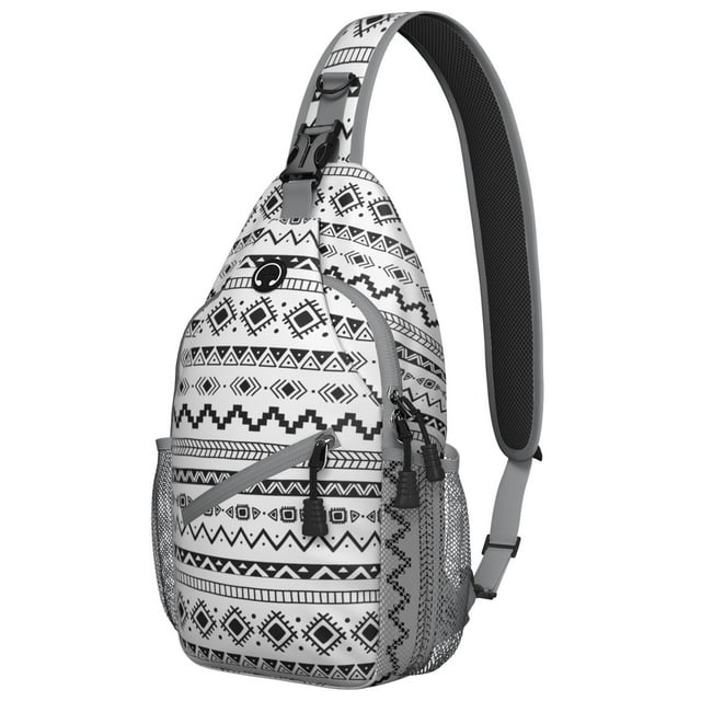 Hippie Tribal Style Sling Backpack Lightweight Crossbody Bag for Travel, Vintage Ink Pattern Shoulder Daypack