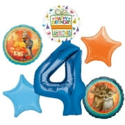 Lion King Party Supplies 4th Birthday Balloon Bouquet Decorations - Blue Number 4