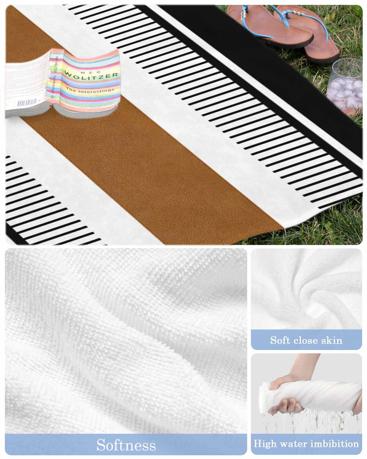 Modern Brown Black Beach Towels Oversized Super Absorbent, Boho Contemporary Geometric Striped Lightweight Bath Towel Quick Dry Sets For Bathroom/Pool/Rv Camping/Beach Play/Gym Room/Picnic 31"x62"