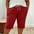 thumbnail image 6 of VBVC Women's Plus Size Cotton Linen Capri Pants , Side Button Summer Shorts For Women , Ladies' Drawstring Lounge Pants with Pockets, Red , L-5XL, 6 of 7
