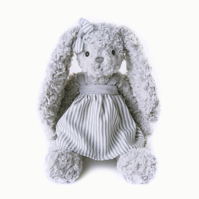 Muñeca de peluche con forma de conejo con vestido para niños, 30 cm, color gris
