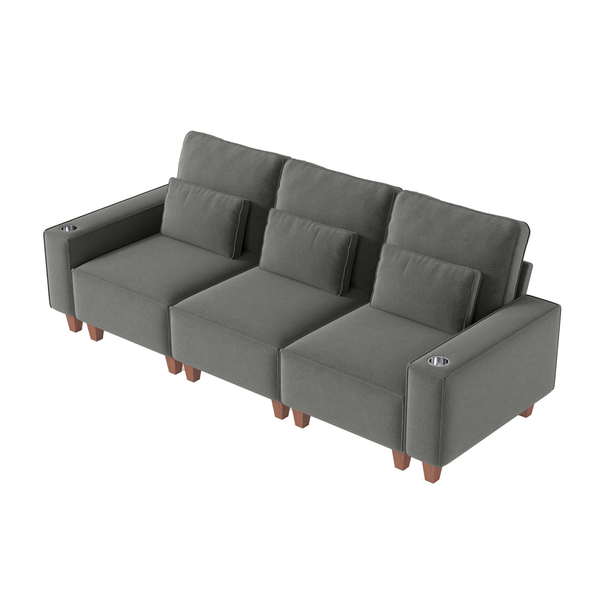 Gewnee Chenille 3 Seater Sofa with Wide Armrests,Cup Holders and Pillows,Comfortable WideSeat Sofa for Living Room or Apartment.Dark Grey