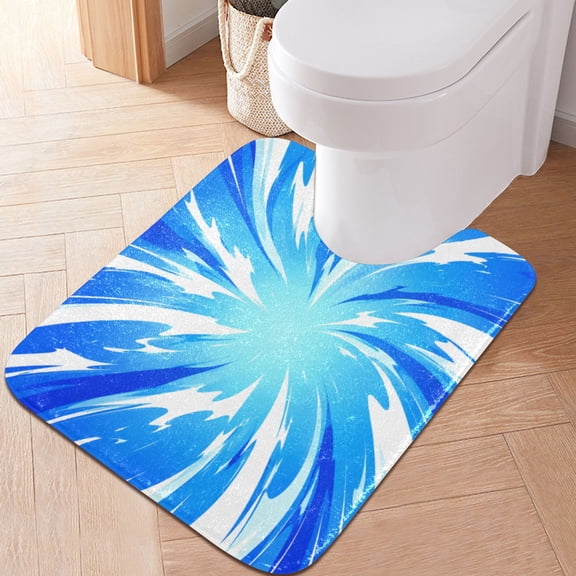RMDQTR 20" × 24" U Shape Bathroom Rugs Plush Toilet Base Mat Soft Rugs Non Slip Absorbent Blue Swirl Motion