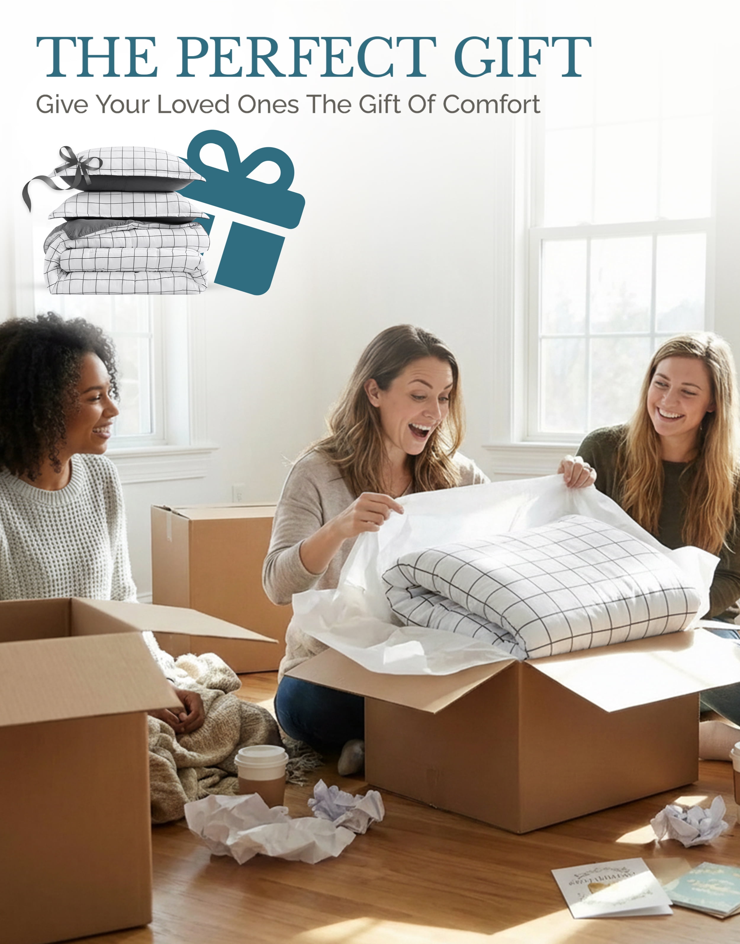 Casa Platino Comforter Set King- Fluffy Duvet Insert King Size - Pre-Washed Hydro-Brushed 100% Microfiber Comforter Set King Size - Comfy Bedding King Size Comforter Set- Windowpane Charcoal