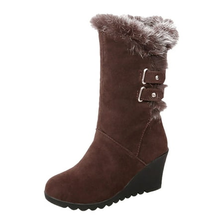 

GNEIKDEING Women s Winter Wedge Heeled Medium Boots Plush Warm And Comfortable Snow Boots Gift on Clearance