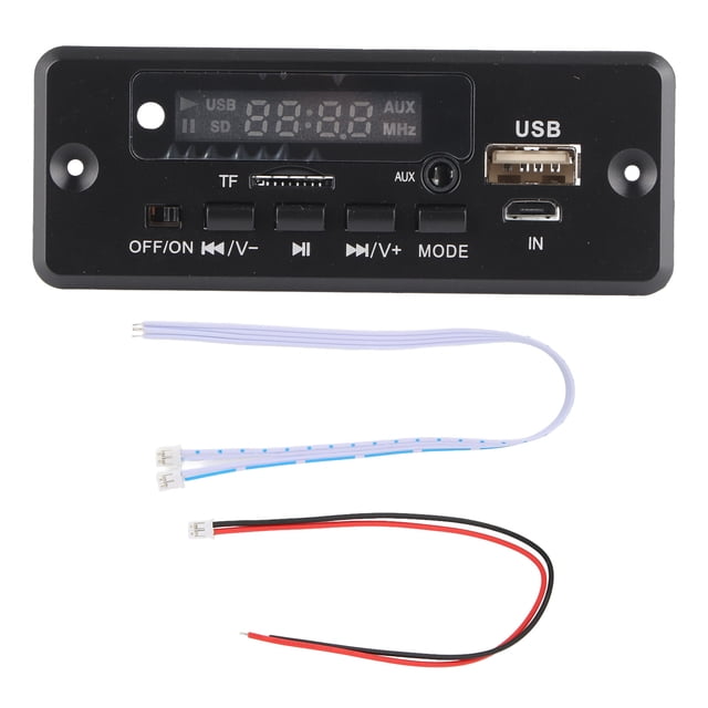 Placa decodificadora de MP3 de 12 V y 2 salidas con puerto USB auxiliar compatible con tarjetas de memoria y discos U.