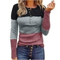 thumbnail image 2 of Puntoco Mujer Manga Larga Cuello Redondo Color Contraste Encaje Botón Top Manga Larga Cuello Redondo Top/Camisa Puntoco Puntoco-991, 2 of 5