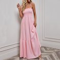 thumbnail image 4 of Rovga Women Casual Holiday Beach Long Dress Solid Color Off-Shoulder Strap Waist Long Dress Stylish Dailywear, 4 of 9