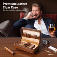 thumbnail image 4 of Humidor de puros para 4 puros, humidor de cuero portátil con acabado de madera de cedro, bolsa de viaje con cremallera para puros y accesorios, estuche para humidor de 4 puros forrado en madera de ced, 4 of 8
