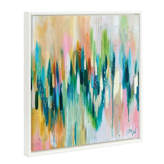 Kate and Laurel Sylvie Beaded EV Brushstroke 155 Vintage Framed Canvas Wall Art by EttaVee, 22x22 White, Modern Abstract Colorful Fun Art for Wall