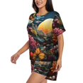 thumbnail image 3 of Womens Pajama Sets With Pocket, Sunset Floral Fantasy Landscape Lounge Sets Short Sleeve Sleepwear PJ Sets for Women, 3 of 6