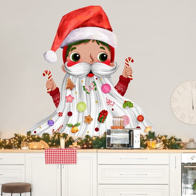 Pintura de elementos navideños para dormitorio infantil con barba, decoración de fondo, pegatinas de pared
