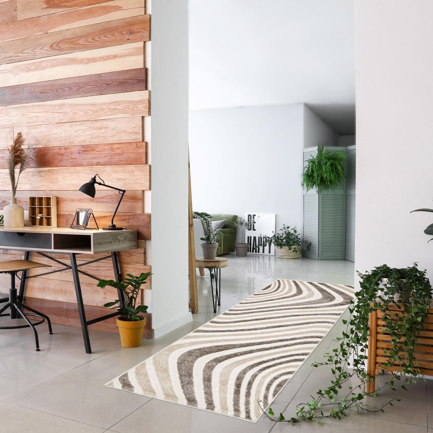 ECARPET Modern Area Rug for Dining Room, Living Room, Bedroom or Den Zuma Ivory