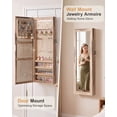 thumbnail image 4 of Skyhill Mirror Jewelry Cabinet,40in Jewelry Armoire Organizer,Door or Wall Mounted,6 LED Lights（Oak）, 4 of 9