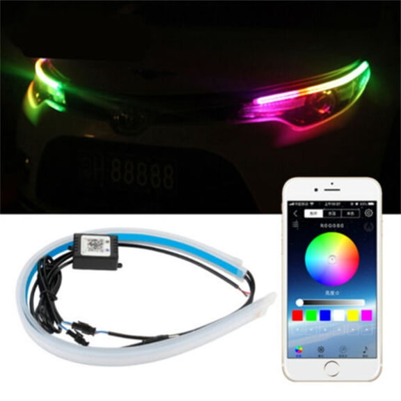 EASTIN Flexible Car Led Light Strip - Multi Color 2X 24 inch APP Bluetooth control RGB Slim Sequential Flexible LED DRL Turn Signal Strip For Headlight