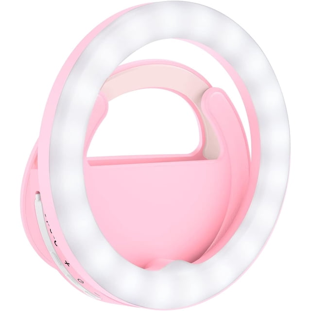 HAHDAXIA Selfie Ring Light, Rechargeable Clip-on Ring Light with 40 LED Lights, Portable Circle Selfie Light for iPhone/Android Smart Phone Photography, Camera Video, Girl Makes up-Pink