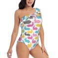thumbnail image 3 of Goofa Colorful Rabbit Pattern Women's One Piece Swimsuits Tummy Control Bathing Suits Asymmetric One Shoulder Swimwear-Small, 3 of 6
