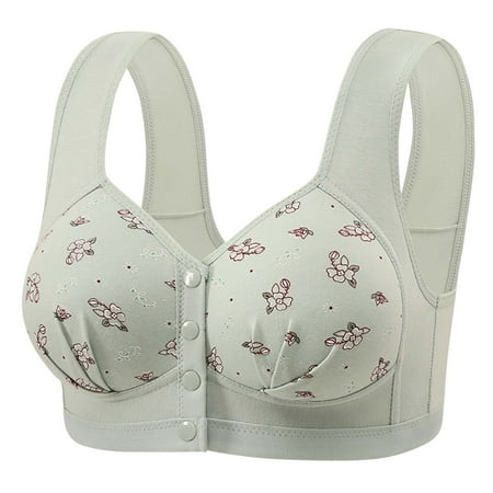 Gnurob Daisy Bras for Women No Underwire Front Closure Bra Floral Print Bralettes Comfort Wireless Snap Closing Bralette Clearance Deals  02-Green 3X-Large